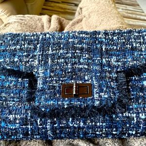 Vintage Cristina Sabatini Fabric Blue and Silver Handbag